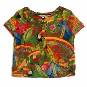 Dopamine Tropical Toucan Jungle Animal Floral Funky Print Vacation Cruise Top